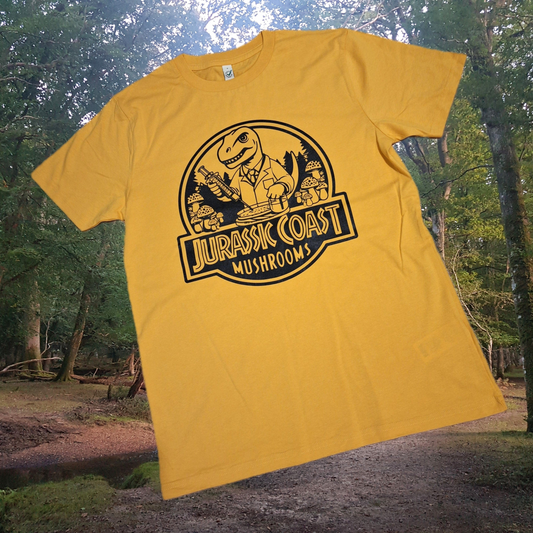 Jurassic Coast Mushrooms T-Shirt - (Mango Yellow)  THE SCREEN PRINT
